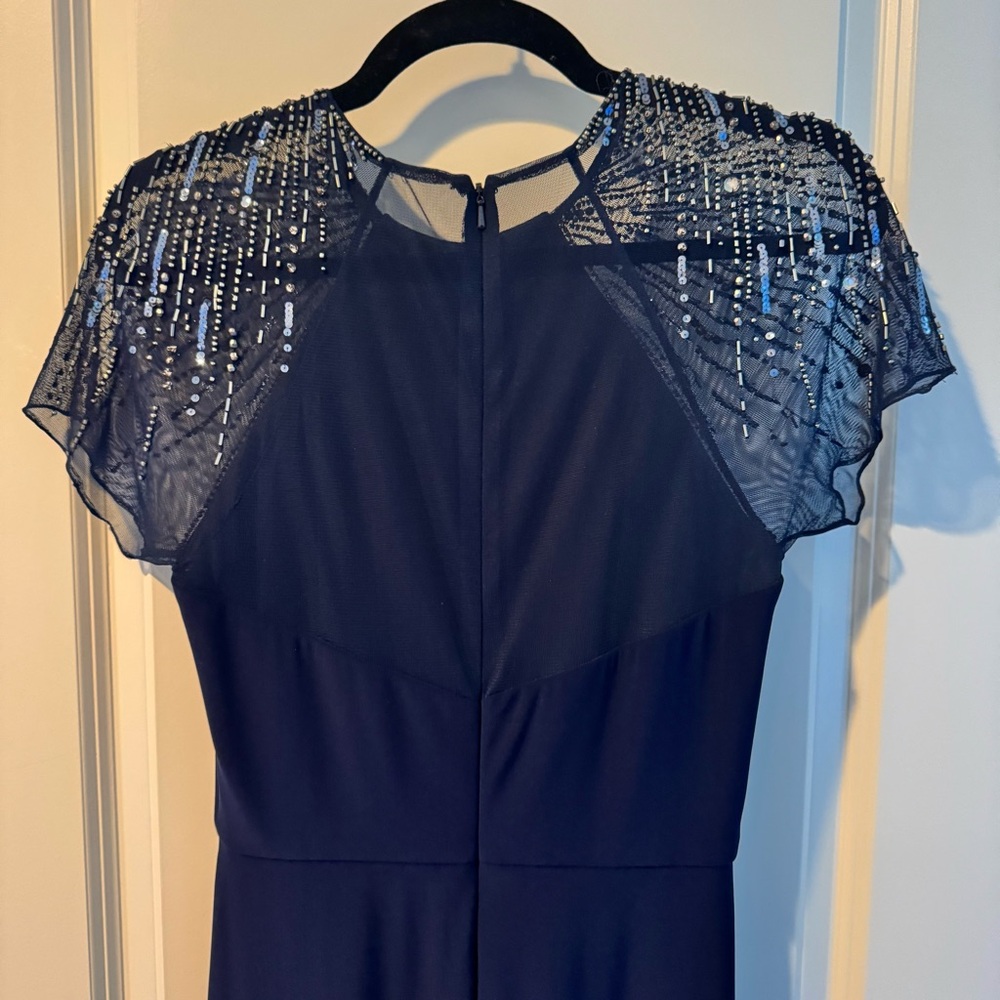 JS Boutique Navy Blue Jewel beaded cap sleeve gown | size 4 - Picture 8 of 9